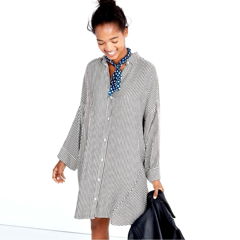 MADEWELL Stripe-Play Shirtdress Button Down in Black & White — M